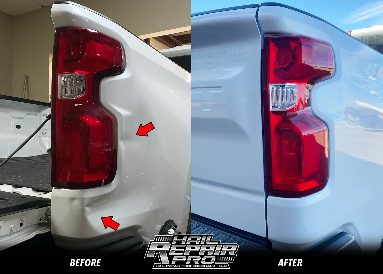 Chevy Silverado panel collision repair before and after — Lubbock, TX body shop