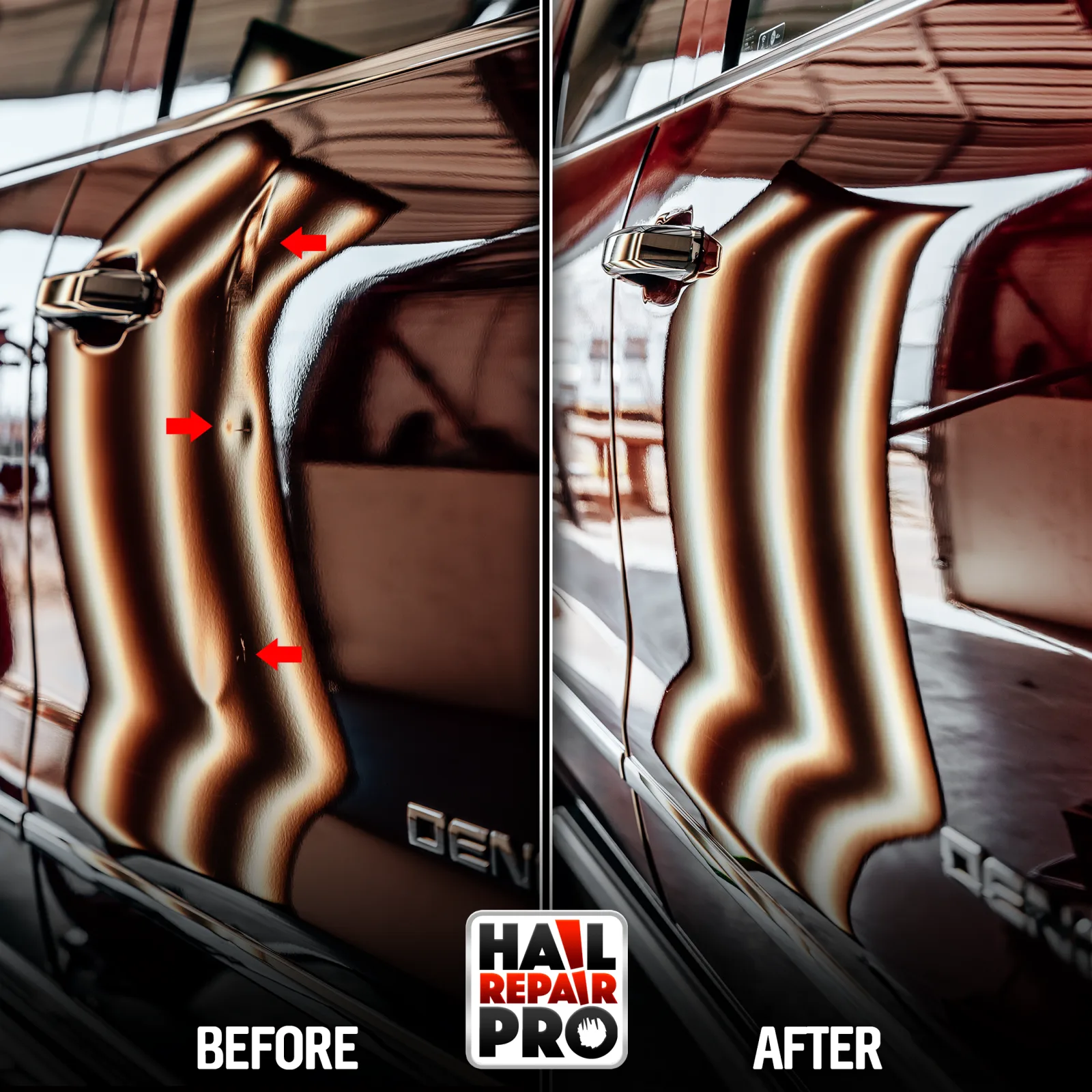 GMC Sierra door dent repair before and after — Lubbock, TX PDR