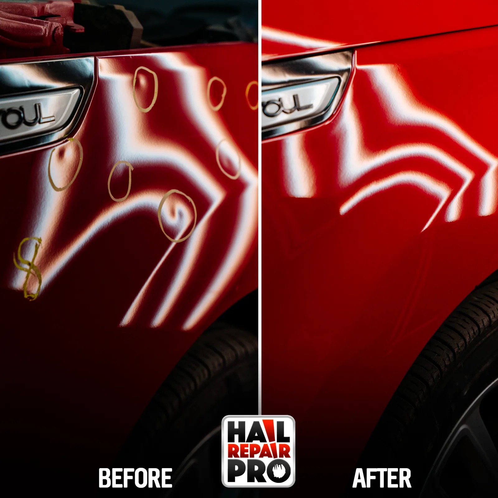 Kia Soul dent repair before and after — Lubbock, TX paintless dent repair