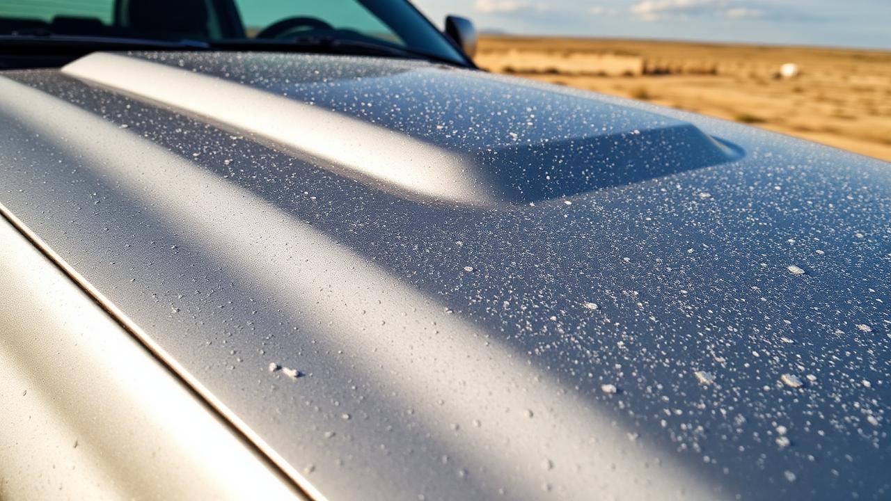 Pickup truck hood with hail dents being inspected for PDR pricing in Lubbock TX