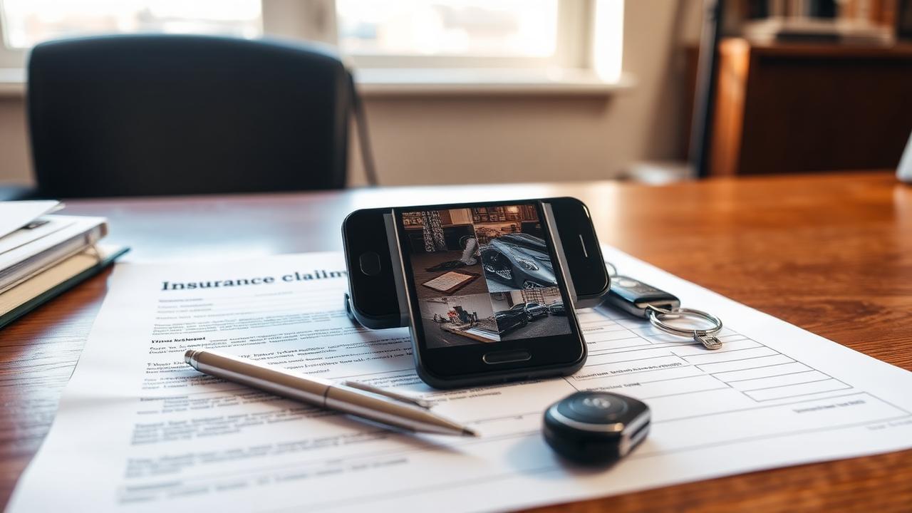 State Farm policy and hail damage claim documents on a desk in Lubbock TX
