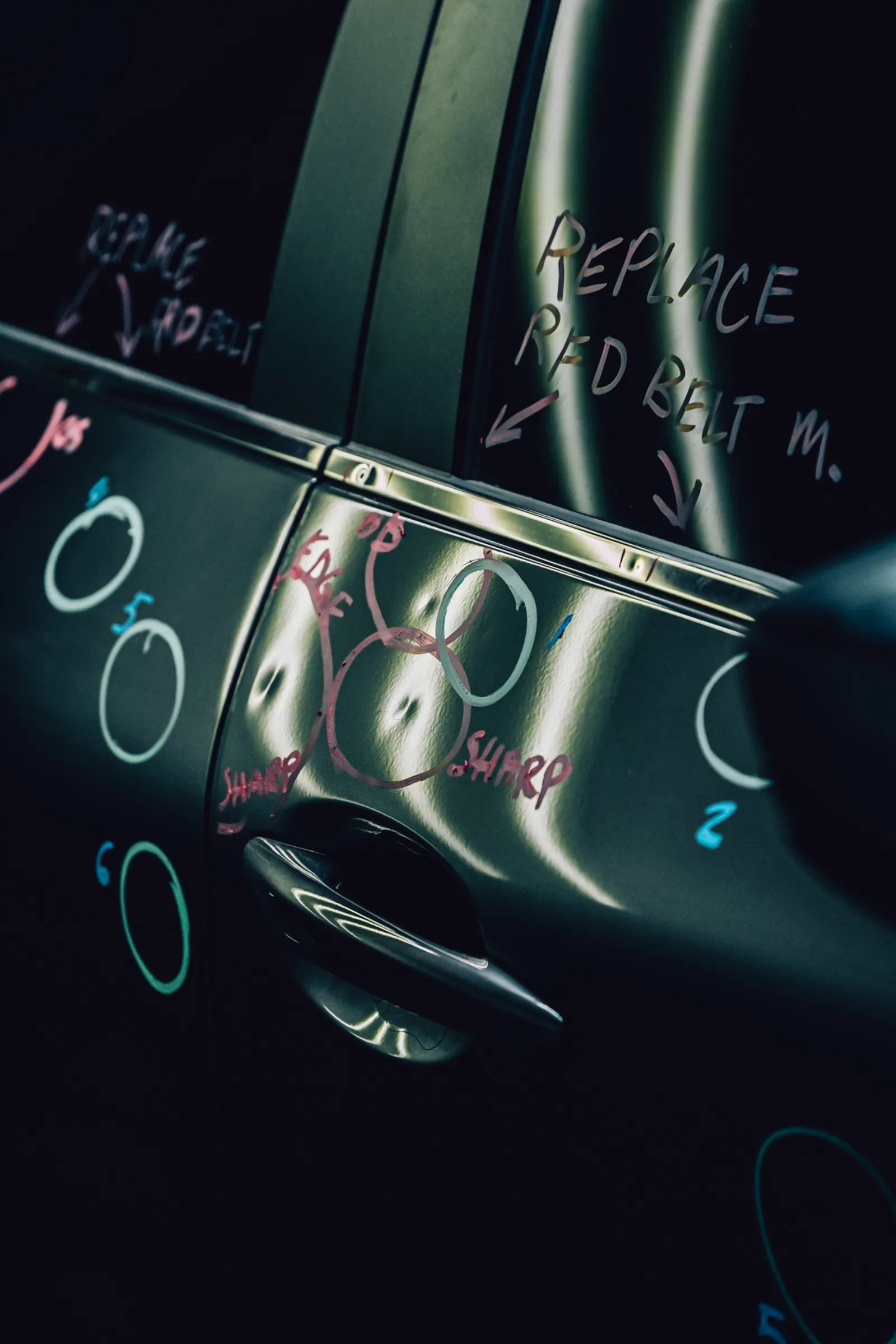 Reflection-light fender dent mapping during hail damage inspection in Lubbock, TX